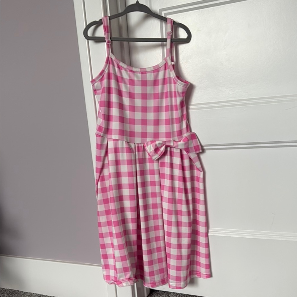 Barbie style Pink and White Checkered Dress - size 7/8 - like new